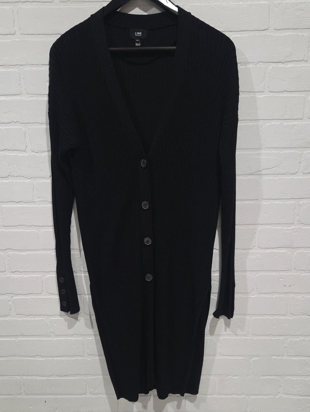 LINE Black Ribbed Long Cardigan Sweater